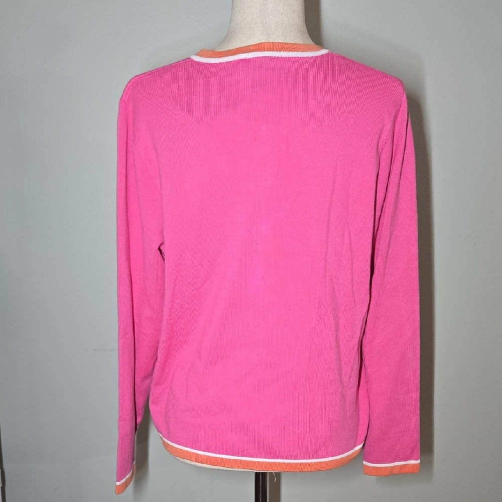 MARBLE Fuchsia Cardigan with Coral Accents - Picture 2 of 5